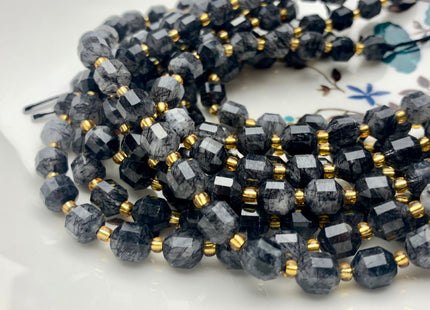 7x8mm AAA Half Strand Faceted Energy Prism Cut Black Rutilated Rutile Quartz Gemstone Genuine Double Terminated Points Black Quartz #3622
