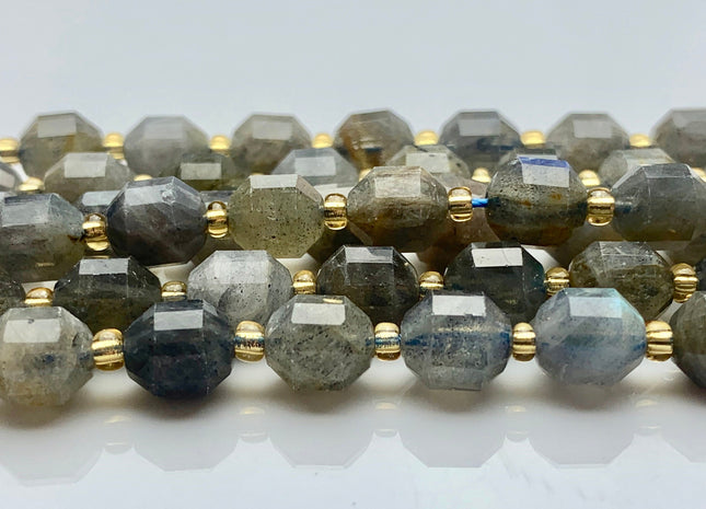 7x8mm Faceted Energy Prism Cut Labradorite Gemstone Genuine Double Terminated Points Gray Labradorite Beads 39 Pieces #3657