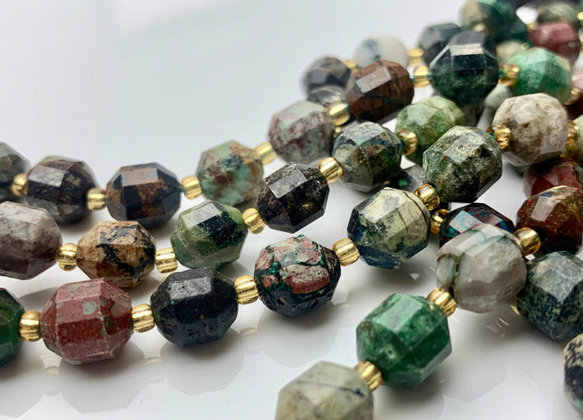 8x9mm Half Strand Faceted Energy Prism Cut Turquoise Gemstone Genuine Double Terminated Points Natural Chrysocolla Beads 18 Pieces #3659