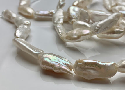 10-12x20-22 mm AAA Half Strand Large Hole White Biwa Stick Freshwater Pearl Beads Hole Size 2.2 mm Genuine Jumbo Biwa Stick #717