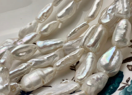 10-12x20-22 mm AAA Half Strand Large Hole White Biwa Stick Freshwater Pearl Beads Hole Size 2.2 mm Genuine Jumbo Biwa Stick #717