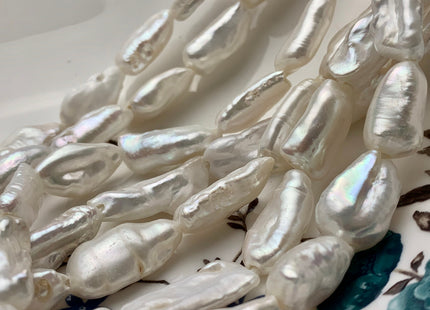 10-12x20-22 mm AAA Half Strand Large Hole White Biwa Stick Freshwater Pearl Beads Hole Size 2.2 mm Genuine Jumbo Biwa Stick #717