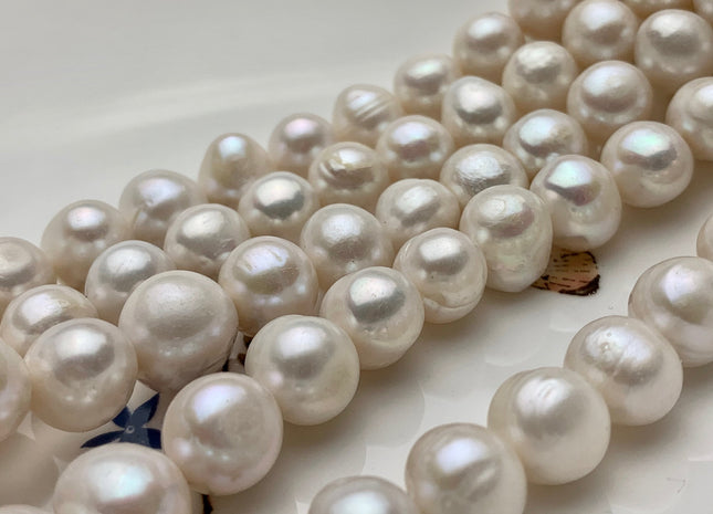 11-12 mm Natural White Potato Ringed Freshwater Pearl Beads Genuine Natural Pearl Beads Cultured Freshwater Pearls 38 Pieces #P1472