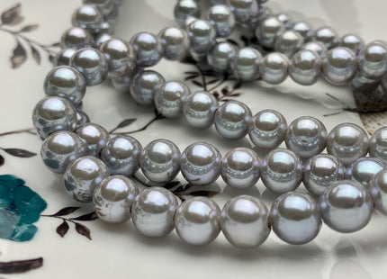 8 mm AAA Extra Shiny Gray Color Perfect Round Freshwater Pearls Bridal Beads 1.2mm 1.5mm 2.1mm Large Hole High Luster 52 Pieces #P1479