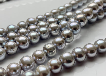 8 mm AAA Extra Shiny Gray Color Perfect Round Freshwater Pearls Bridal Beads 1.2mm 1.5mm 2.1mm Large Hole High Luster 52 Pieces #P1479