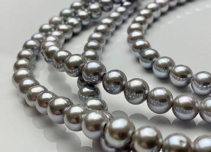 8 mm AAA Extra Shiny Gray Color Perfect Round Freshwater Pearls Bridal Beads 1.2mm 1.5mm 2.1mm Large Hole High Luster 52 Pieces #P1479