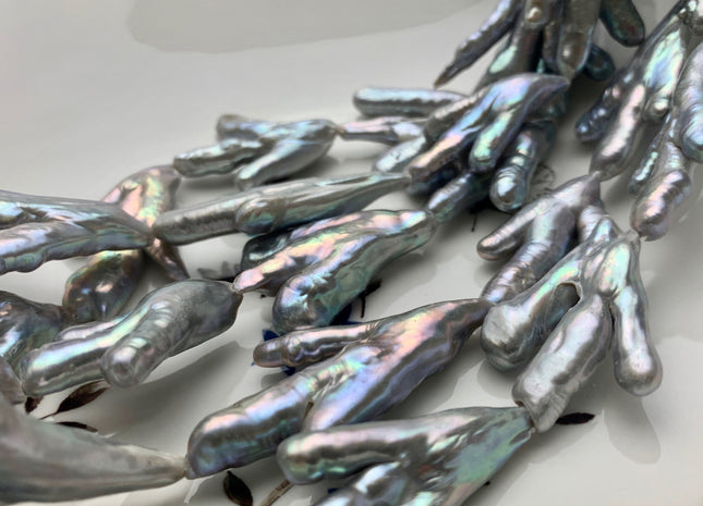 AAA Rare Chicken Feet Shape Genuine Freshwater Pearl Beads Gray Color, High Luster Limited Edition Biwa Pearl Beads 10-12 Pieces #P1476