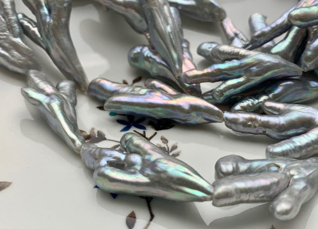 AAA Rare Chicken Feet Shape Genuine Freshwater Pearl Beads Gray Color, High Luster Limited Edition Biwa Pearl Beads 10-12 Pieces #P1476