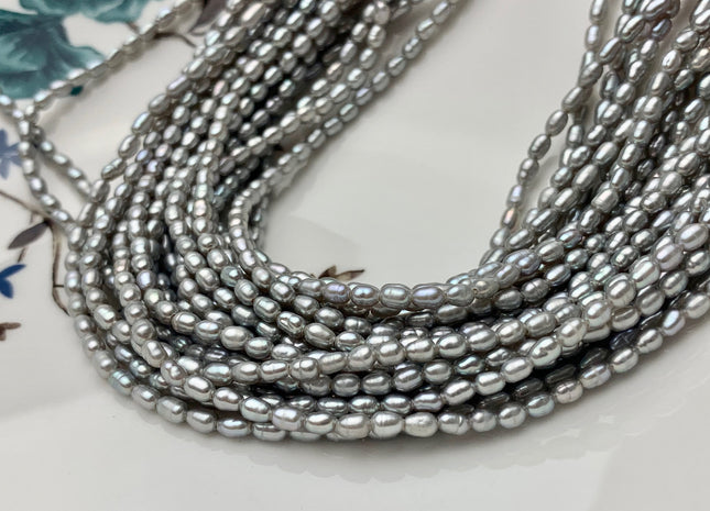 2.5x4 mm AA Gray Rice Tiny Seed Freshwater Pearls High Luster Very Rare Genuine Gray Natural Rice Freshwater Pearls 82-100 Beads #P1481