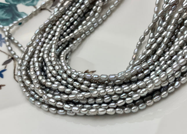 2.5x4 mm AA Gray Rice Tiny Seed Freshwater Pearls High Luster Very Rare Genuine Gray Natural Rice Freshwater Pearls 82-100 Beads #P1481