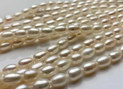 6x8-10mm AA Half Strand Natural White Long Oval/Rice Genuine Large Hole Freshwater Pearl Hole Size 1.2mm 1.5mm 22 Beads #P1482