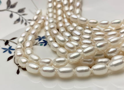 6x8-10mm AA Half Strand Natural White Long Oval/Rice Genuine Large Hole Freshwater Pearl Hole Size 1.2mm 1.5mm 22 Beads #P1482