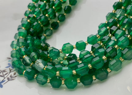 7x8mm Faceted Energy Prism Cut Agate Gemstone Genuine Double Terminated Points Emerald Green Color Agate Beads 38 Pieces #3661