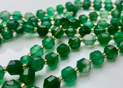 7x8mm Faceted Energy Prism Cut Agate Gemstone Genuine Double Terminated Points Emerald Green Color Agate Beads 38 Pieces #3661