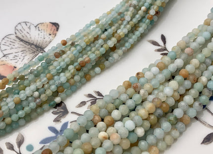 2mm 3mm 4mm Faceted Round Natural Amazonite Gemstone Beads Natural Blue Green Color Tiny Amazonite Beads 15.5 Inches #3677
