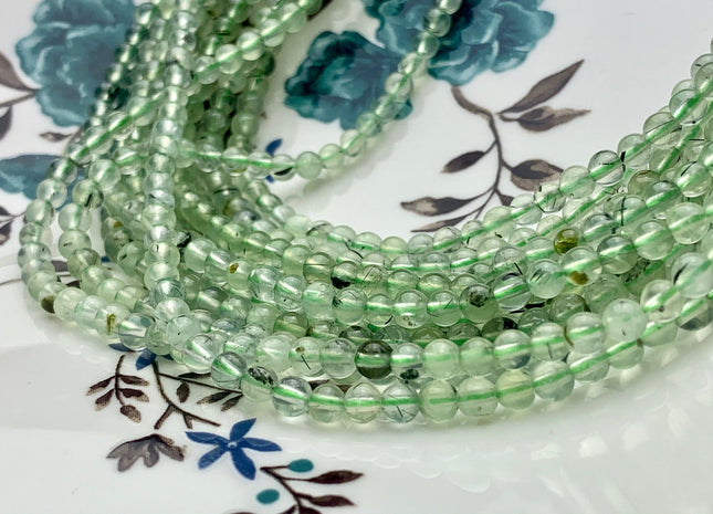 4mm Smooth Round Translucent Green Color Prehnite Beads Genuine Light Green Prehnite Gemstone Beads 15.5 Inches Strand #3679