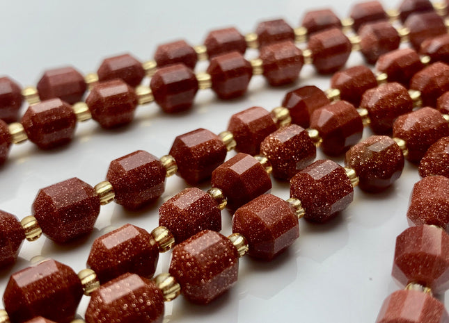 7x8mm Faceted Energy Prism Cut Sand Stone Gemstone Genuine Double Terminated Points Brown Gold Color Sand Stone Beads 42 Pieces #3676