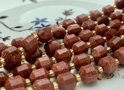 7x8mm Faceted Energy Prism Cut Sand Stone Gemstone Genuine Double Terminated Points Brown Gold Color Sand Stone Beads 42 Pieces #3676