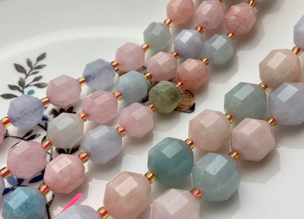 9x10mm 11x12mm AAA Half Strand Faceted Energy Prism Cut Morganite Gemstone Genuine Double Terminated Points Multi Color Morganite Bead #3665