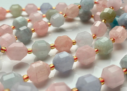 9x10mm 11x12mm AAA Half Strand Faceted Energy Prism Cut Morganite Gemstone Genuine Double Terminated Points Multi Color Morganite Bead #3665