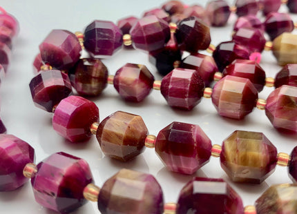 11x12mm AAA Half Strand Faceted Energy Prism Cut Tiger Eye Gemstone Genuine Double Terminated Points Pink Tiger Eye Beads 14 Pieces #3671