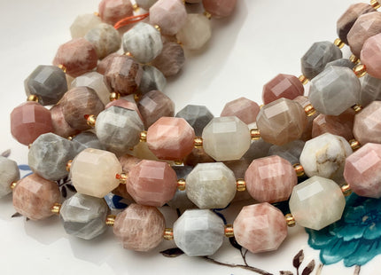 11x12mm Half Strand Faceted Energy Prism Cut Sunstone Gemstone Double Terminated Points Gray Brown Moonstone Beads 13-14 Pieces #3668
