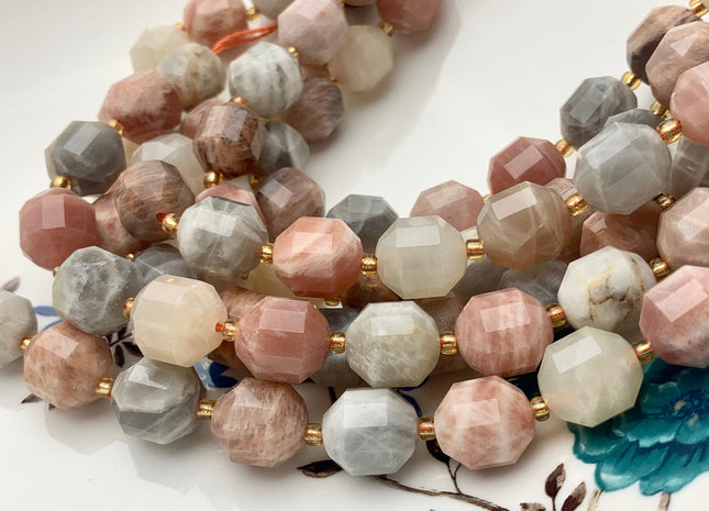 11x12mm Half Strand Faceted Energy Prism Cut Sunstone Gemstone Double Terminated Points Gray Brown Moonstone Beads 13-14 Pieces #3668
