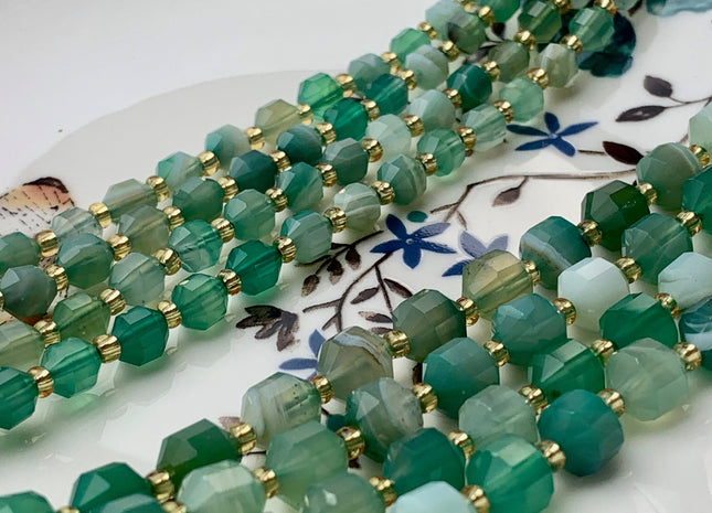 5x6mm 7x8mm Faceted Energy Prism Cut Wave Agate Gemstone Genuine Double Terminated Points Green Color Wave Agate Beads #3669