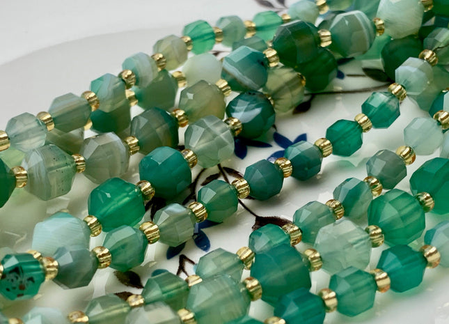 5x6mm 7x8mm Faceted Energy Prism Cut Wave Agate Gemstone Genuine Double Terminated Points Green Color Wave Agate Beads #3669
