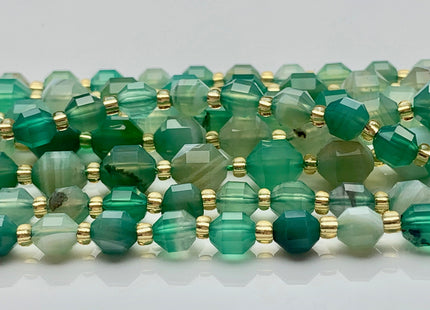 5x6mm 7x8mm Faceted Energy Prism Cut Wave Agate Gemstone Genuine Double Terminated Points Green Color Wave Agate Beads #3669