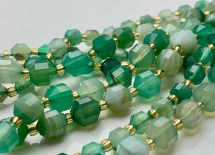 5x6mm 7x8mm Faceted Energy Prism Cut Wave Agate Gemstone Genuine Double Terminated Points Green Color Wave Agate Beads #3669
