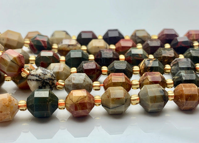 7x8mm AAA Faceted Energy Prism Cut Picasso Jasper Gemstone Genuine Double Terminated Points Red Creek Jasper Beads 39 Pieces #3674