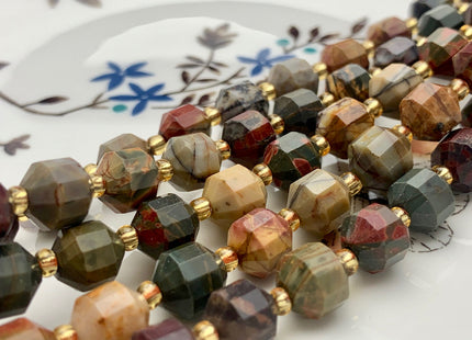 7x8mm AAA Faceted Energy Prism Cut Picasso Jasper Gemstone Genuine Double Terminated Points Red Creek Jasper Beads 39 Pieces #3674
