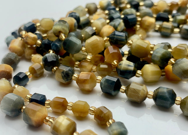 5x6mm 7x8mm AAA Faceted Energy Prism Cut Tiger Eye Gemstone Genuine Double Terminated Points Multi Blue Gray Gold Tiger Eye Beads #3670