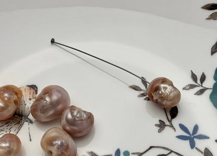 One Piece 10-11x12-15mm Hand Carved Skull Freshwater Pearl Beads Genuine Natural Top Half Drilled Mauve Pearl For DIY Earring Pendant #P1494