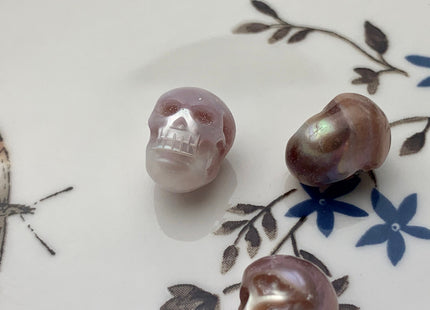 One Piece 10-11x12-15mm Hand Carved Skull Freshwater Pearl Beads Genuine Natural Top Half Drilled Mauve Pearl For DIY Earring Pendant #P1494