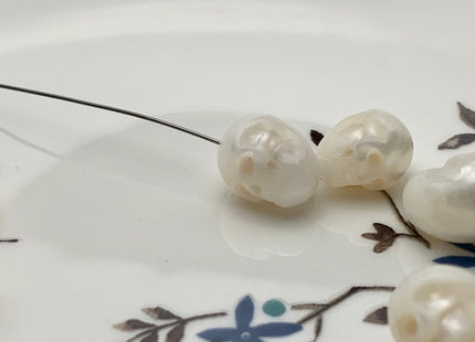 One Piece 10-11x12-15mm Hand Carved Skull Freshwater Pearl Beads Genuine Natural White Top Half Drilled Pearl For DIY Earring Pendant #P1495