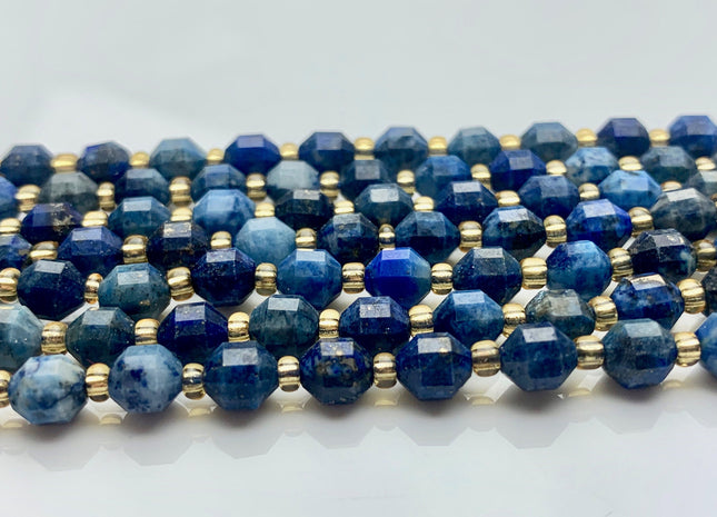 5x6mm Faceted Energy Prism Cut Lapis Gemstone Genuine Double Terminated Points Blue Color Lapis Beads 49 Pieces #3672