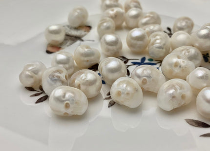 OnePiece 10-11x11-13mm Hand Carved Skull Freshwater Pearl Beads Genuine Natural White Back Half Drilled Pearl For DIY Ring OR Pendant #P1501