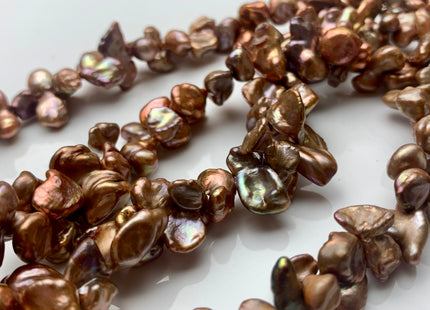 10x15-18 mm AAA Double Keshi Top Drilled Pinkish Copper Freshwater Pearls Genuine Copper Champagne Keshi Freshwater Pearls #P1491