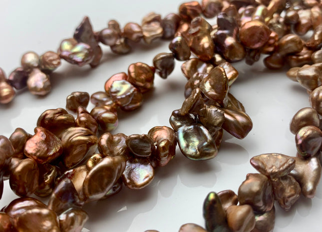 10x15-18 mm AAA Double Keshi Top Drilled Pinkish Copper Freshwater Pearls Genuine Copper Champagne Keshi Freshwater Pearls #P1491