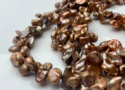 10x15-18 mm AAA Double Keshi Top Drilled Pinkish Copper Freshwater Pearls Genuine Copper Champagne Keshi Freshwater Pearls #P1491