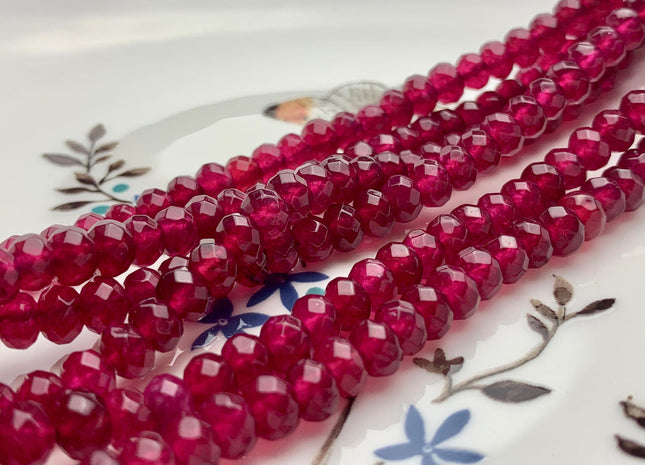 BEST DEAL 4x6 mm Faceted Rondelle Translucent Cranberry Color Agate Gemstone Beads Genuine Agate Gemstone Loose Beads 14 Inches Strand #2766