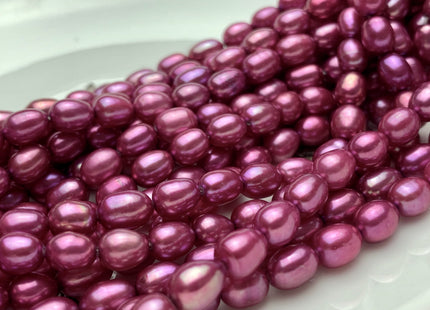5.5x7mm AAA Fuchsia Pink Color Rice/Oval Freshwater Pearl Beads Genuine Cultured High Luster Freshwater Pearls 50 Pieces #P1508