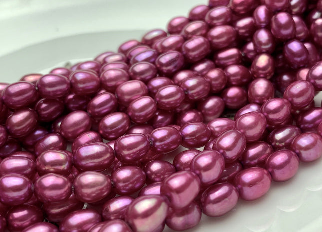 5.5x7mm AAA Fuchsia Pink Color Rice/Oval Freshwater Pearl Beads Genuine Cultured High Luster Freshwater Pearls 50 Pieces #P1508
