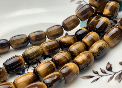 10x14mm Natural Color Smooth Barrel Shape Tiger Eye Gemstone Beads Natural Multi Brown Color Tiger Eye Gemstone Beads 28 Pieces #3681