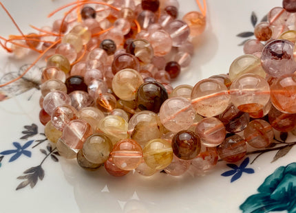 6mm 8mm 10mm 12mm AAA Half Strand Smooth Round Natural Hematoid Lepidocrocite Quartz Gemstone Beads Genuine Natural Red Quartz Beads #3685