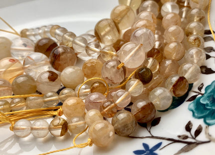 6mm 8mm 10mm 12mm Half Strand Smooth Round Hematoid Quartz Gemstone Beads Genuine Natural Yellow Hematoid Quartz Beads #3686