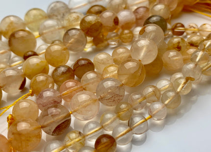 6mm 8mm 10mm 12mm Half Strand Smooth Round Hematoid Quartz Gemstone Beads Genuine Natural Yellow Hematoid Quartz Beads #3686