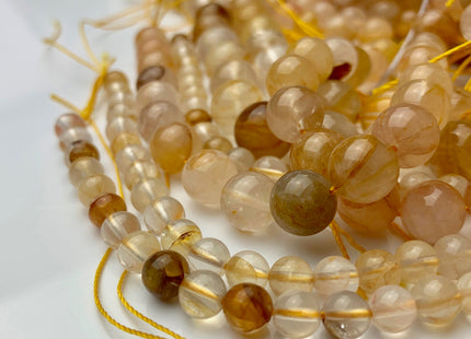 6mm 8mm 10mm 12mm Half Strand Smooth Round Hematoid Quartz Gemstone Beads Genuine Natural Yellow Hematoid Quartz Beads #3686